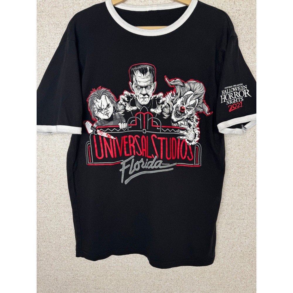 Universal Studios HHN 2021 Ringer Tee Chucky Jack the Clown Frankenstein Black